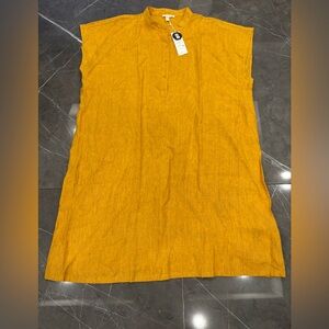Eileen Fisher Mandarin Collar Dress Organic Linen Gold Size 1X NWT